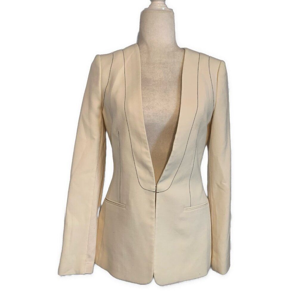 BCBGmaxazria Ivory Black Stitch Rich Combo Long Sleeve Blazer Jacket Xs